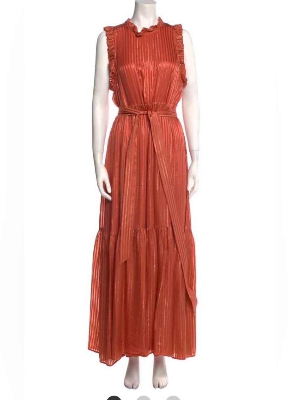 Marie Oliver Rust Orange Sleeveless Ruffle-Neck Maxi Dress with Waist Tie